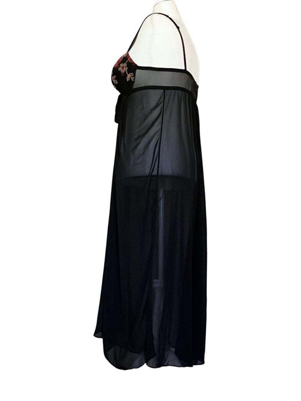 Vintage 90s Sheer Black Lingerie Long Slip Dress Embroidered. M/L. Whimsigoth - Picture 3 of 11